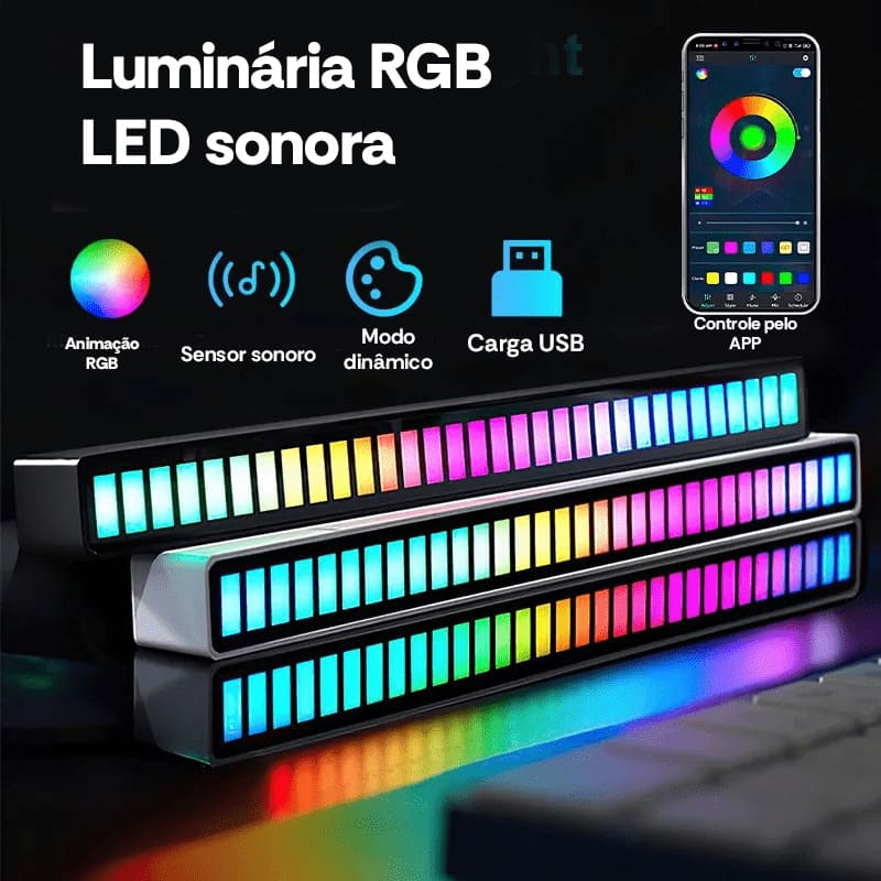 Luminária RGB LED Sonora, Reage Com Som, App de Telefone e Mais!