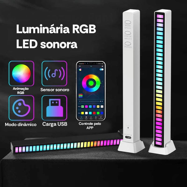 Luminária RGB LED Sonora, Reage Com Som, App de Telefone e Mais!