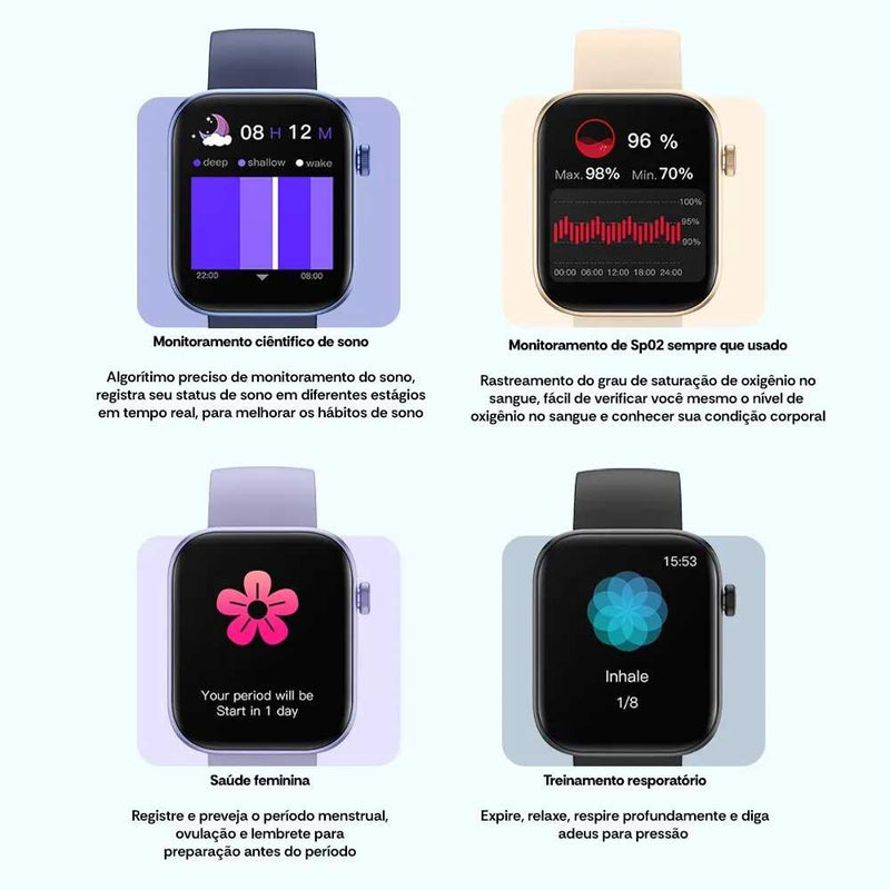 Smartwatch COLMIP71 Masculino e Feminino, Resistente a Água, Recebe Notificações, Monitoramento de Saúde e Mais - Kôda Store